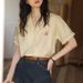 French Style Cuban Collar Letter Embroidery Shirt For Women Summer 2025 New Loose Short Sleeve Blouse_ecoleips.com