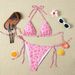 Women's Floral Print Bikini Set Sexy Bandeau Top with Adjustable Tied Closure High-Cut Bottoms for Beach And Pool_ecoleips.com