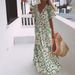Women Elegant Printed Short Sleeve V Neck Maxi Dress Casual Summer Vacation Long Dress_ecoleips.com