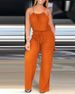 Women's Clothing Sleeveless Solid Color Cotton And Linen Drawstring Casual Jumpsuit_ecoleips.com