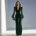 Elegant Jumpsuit For Women - Stylish Corduroy Romper With Flared Legs, Mid Waist, 3/4 Sleeve, Solid Color - XS To 2XL (Green, Blue)_ecoleips.com