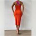 Summer Color Blocked off Shoulder Bodycon Dress European American Style Pure Alluring Sexy Women's Clothing 2025_ecoleips.com