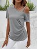 Women's Summer One Shoulder T-Shirt Short Sleeved Halter Top European American Style Revealing Collarbone Irregular Fit_ecoleips.com