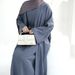 Verve 2025 Dubai Turkey Solid Color Cotton Linen Cardigan Robe Muslim Set_ecoleips.com