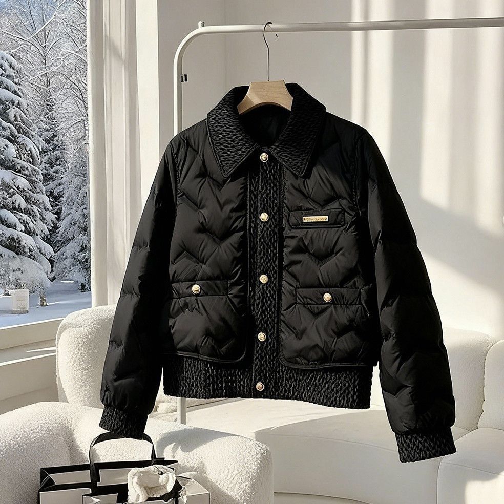 Women's Short Down Jacket Loose Fit Turn Down Collar Thickened Warm Winter Outerwear New Style_ecoleips.com