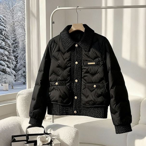 Women's Short Down Jacket Loose Fit Turn Down Collar Thickened Warm Winter Outerwear New Style_ecoleips.com