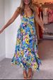 Women's V-Neck Suspender Dress - Sleeveless Pleated Beach Dress With Printed Design | European & American Fashion_ecoleips.com