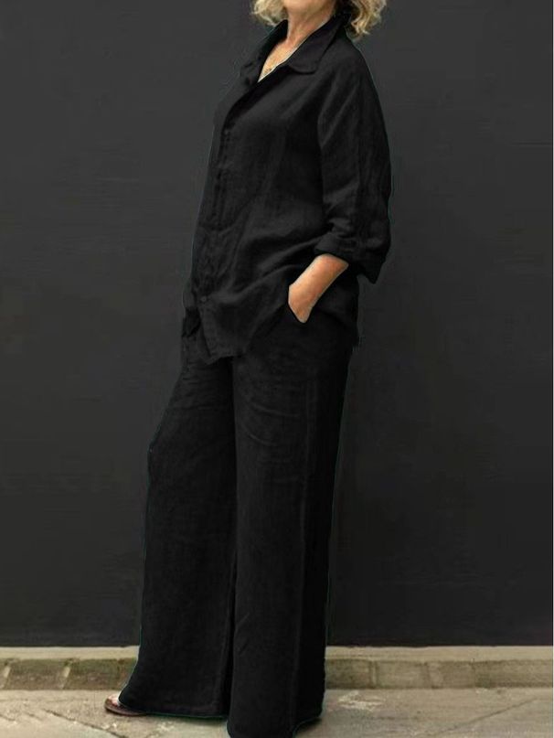 Effortless Linen-Blend Suit Set – Women’s Breathable Office-to-Weekend Outfit (S-5XL, 8 Colors, Wrinkle-Resistant)_ecoleips.com