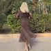 Cross-border 2025 European American Spring/Summer New Bohemian Style V-neck Mesh Oversized Skirt With Long Sleeves And_ecoleips.com