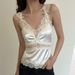 Women's Sleeveless Camisole Top Bow Tie V Neck Lace Slim Fit Pure Sexy Patchwork Solid Color Hot Girl Outerwear Vest_ecoleips.com