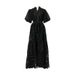 Women's Clothing Women's Heavy Duty V Neck Puff Sleeve Dress Lace Trimmed A Line Long Skirt With Tie Waist Slimming Effect 6 Colors_ecoleips.com