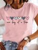 European And American Cross-border Foreign Trade Women's Clothing, Simple Heart-printed Round-neck Short-sleeve T-shirt_ecoleips.com