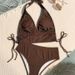 Women's Clothing Comfort And Style For Various Aquatic Activities Langxin High-Waisted Sexy Lace-Up Ribbed Two-Piece Swimsuit Bikini_ecoleips.com