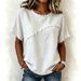 Women's Round Neck Casual Top With Trim Panels Cotton Linen Blend Short Sleeved Summer Top American Style_ecoleips.com