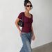 Women's Slim Fit Short Sleeve T-Shirt Lace Collar Fashion Spring/Summer Pullover Top_ecoleips.com