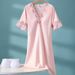 Bring Your Own Chest Pad, Women's New Ice Silk Nightdress With Bra Integrated Chest Pad, Silk Pajamas, Sexy Lace._ecoleips.com