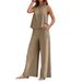 Women's Clothing Solid Color Two Piece Round Neck Vest And Wide Leg Pants Suit For Women_ecoleips.com