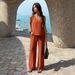 Women's Clothing Elegant V Neck Solid Color Top Set For Women European And American Style Resort Wear Spring Summer_ecoleips.com