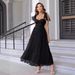 Women's Clothing Fashion New Women's Evening Dress Tie Shoulder Pleated Hem Mesh Dress_ecoleips.com