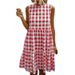 Women's Clothing Summer Casual Pocket Plaid Sleeveless Splicing Large Swing Loose Vest Dress Fashion Dress_ecoleips.com
