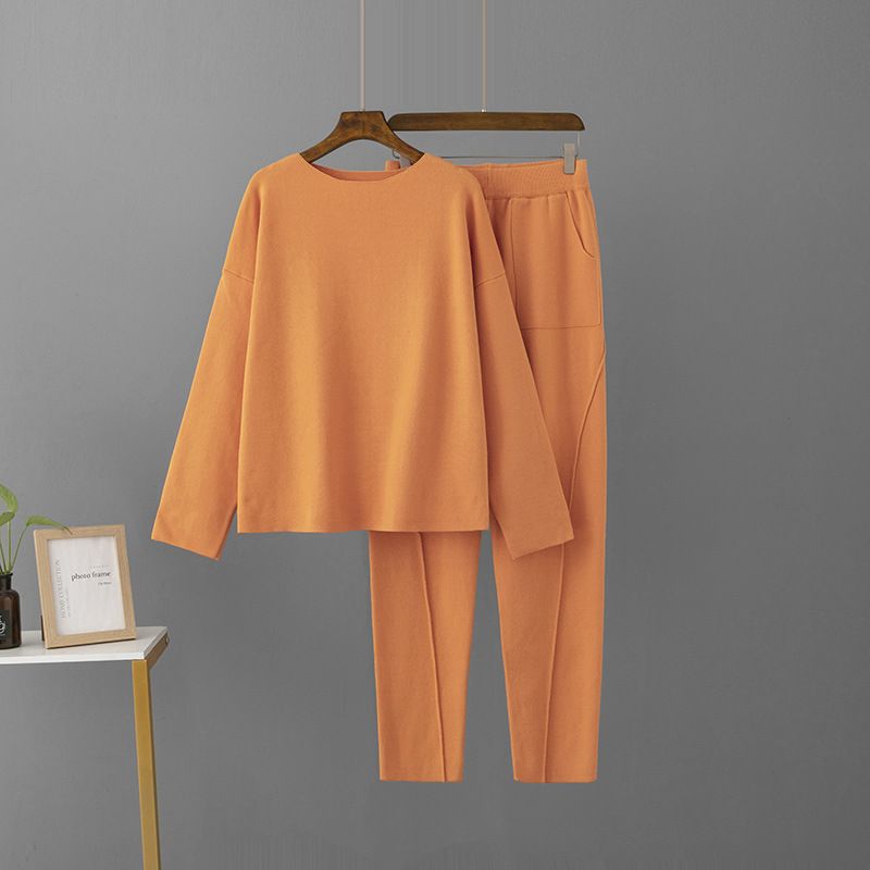 Women's European American Style Off-Shoulder Knitwear Set Loose Fit Sweater And Pants Ensemble_ecoleips.com