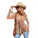 Women's Autumn Long Sleeved Shirt V Neck Print Retro Flared Sleeves England Style Elegant Fashion Blouse for Spring/Summer_ecoleips.com