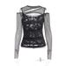 Unique Women's Slim Fit Long Sleeved Top CF23498 Dark Style Sexy Mesh Ripped New Autumn Clothing_ecoleips.com
