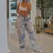 Women's Clothing Summer New Printed Denim Elastic Waist Drawstring Casual Loose Straight Pants_ecoleips.com