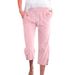Women's High Waist Capri Pants Spring/Summer Solid Color Cotton Linen Loose Fit Drawstring Casual Trousers_ecoleips.com