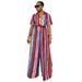 Women's Clothing Striped Short Sleeved Print Casual Loose Suit_ecoleips.com