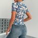 European And American Cross-border 2026 New Elegant Mesh Printed Ruffled Short-sleeve T-shirt Slimming Top For_ecoleips.com