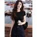 Premium Front Shoulder Brown T-shirt Women's Short Sleeve 2026 New Inner Base Slim Ins Early Spring Temperament Top_ecoleips.com