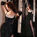 Elegant Black Mermaid Evening Gown With High Slit And Sparkling Accents For Banquet Party Performance_ecoleips.com