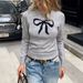 Women's Clothing Sexy Knit Long Sleeve Top For Women, Chic Ribbed Cropped Sweater With Bow Detail, Soft & Stretchy Acrylic Blend, Fitted Casual_ecoleips.com