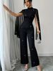 Women's Clothing Women's Elegant Chiffon Jumpsuit Style Spring Autumn Sequined Semi High Neck Long Sleeve Solid Color Romper_ecoleips.com