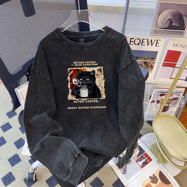Hip-hop Style Washed Distressed Heavy-duty Long-sleeve T-shirt For Men Women, Autumn Oversize Retro Trendy Brand, Loose_ecoleips.com