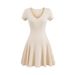 Women's Clothing Pure Desire Style Spring New Hot Girl Sexy V Neck Short Sleeved A Line Short Skirt Female Style Solid Color Slim Dress_ecoleips.com