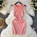Women's Clothing Light Luxury Diamond Studded Rhombus Knitted Dress For Women Round Neck Slim Fit Short Elastic Wrap Dress Sleeveless Vest Dress_ecoleips.com