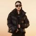 "Black & Gold Goose Down Puffer Jacket For Women - Detachable Hood Winter Coat With Luxury Quilting, Thickened Insulation & Oversized Fit (S-XXL)"_ecoleips.com