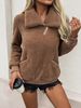 Women's Fleece Stand Collar Pullover - Cozy Loose Fit Long Sleeve Top For Autumn & Winter_ecoleips.com