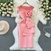 Elegant Off-Shoulder Slim Fit Bodycon Dress with 3D Floral Embroidery High Waist Midi Length Women's Clothing/Dress_ecoleips.com