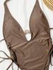 Women's Clothing Solid Color High Waist Triangle One Piece Swimsuit Women's Beach Spa V Neck Bikini Lace Up European And American Style_ecoleips.com
