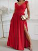 Plus-size Elegant Dress, Fashionable And Elegant V-neck Ball Gown For Women, Sleeveless Lace Wedding Party Dress, Suitable For Wedding Guests, Casual Vacation._ecoleips.com