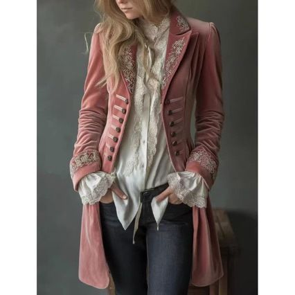 Women's Long Sleeved Solid Color Patchwork Embroidered Gold Velvet Jacket European And American Style Autumn/Winter Outerwear_ecoleips.com