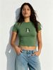 Cute Teddy Bear Graphic Cropped T-Shirt, Crew Neck Short Sleeve Slim Fit Tee, Basic Casual Top For Daily Wear_ecoleips.com