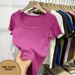 Women's Slim-Fit Ribbed Square Neck T-Shirt Short Sleeve Classic Basic Tee Sophisticated Office Wear Multiple Colors Size M to 4XL_ecoleips.com