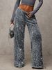 Glitter Wide Leg Pants With Drawstring - Stretchy High Waisted Trousers For Women, Trendy Casual & Party Wear_ecoleips.com