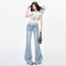Washed Blue American Style Flared Jeans For Women 2025 Spring/Summer New Lace Patchwork Versatile Slimming Low-Waist_ecoleips.com