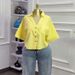 Women's Oversized Short Sleeve Shirt - Cropped Relaxed Fit, Button-Down Collar With Chest Pocket, Summer Breathable Polyester Top_ecoleips.com