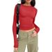 1pcs Four Seasons Fashion Senior Women T-shirt Long Sleeve Crew Neck Solid Slim Fit Tee Ladies Crop Top Daily Streetwear Camis_ecoleips.com